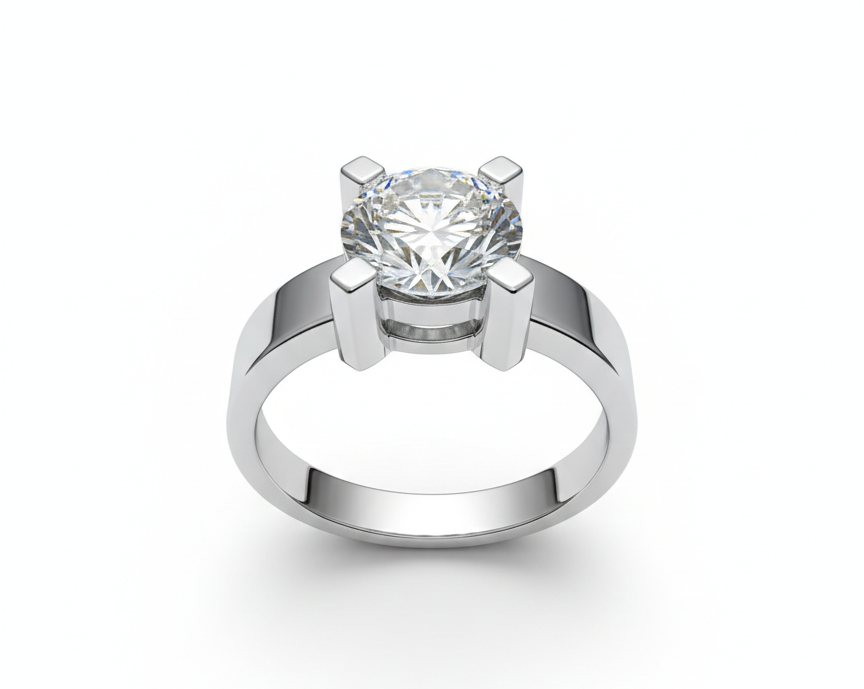 Anillo solitario cuatro grapas de oro blanco