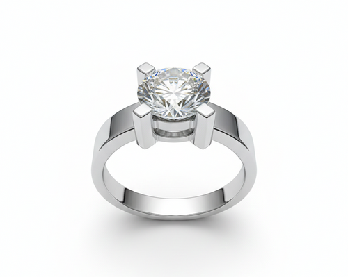 Anillo solitario cuatro grapas de oro blanco