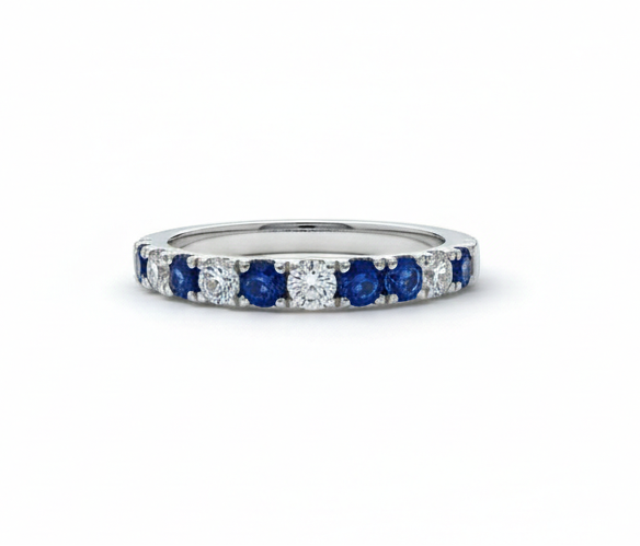 Anillo media alianza zafiro azul