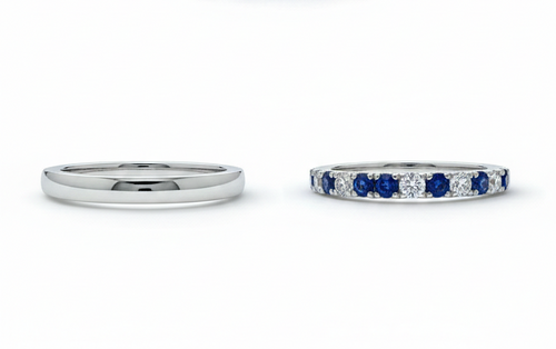 Anillo media alianza zafiro azul